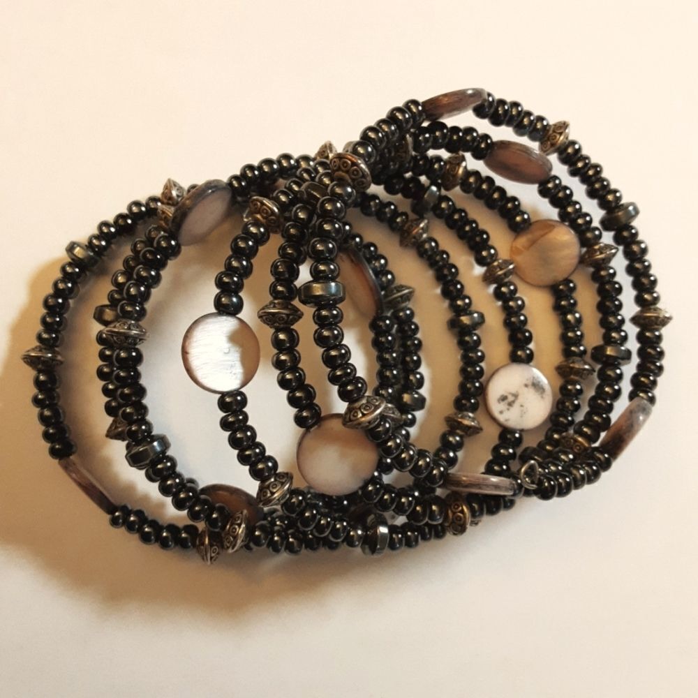 Made By Melanie Memory Bracelet‎ Black Gray Pewter